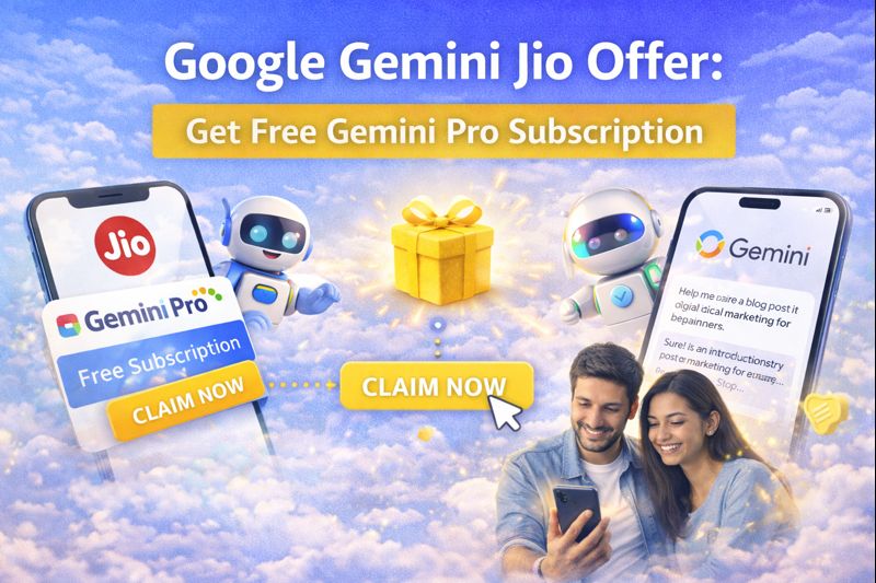 Google Gemini Jio offer showing free Gemini Pro subscription for Reliance Jio users on mobile devices