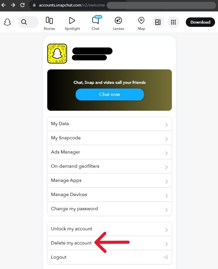 delete snapchat account
